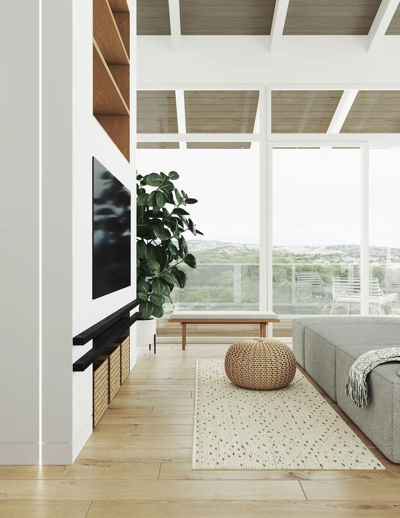 California tiburon modern interior living room tv — Acacia retreat house