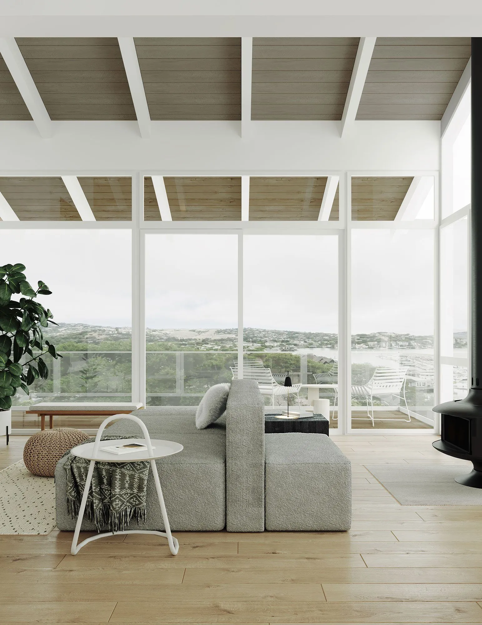 California tiburon modern interior living room sofa — Acacia retreat house