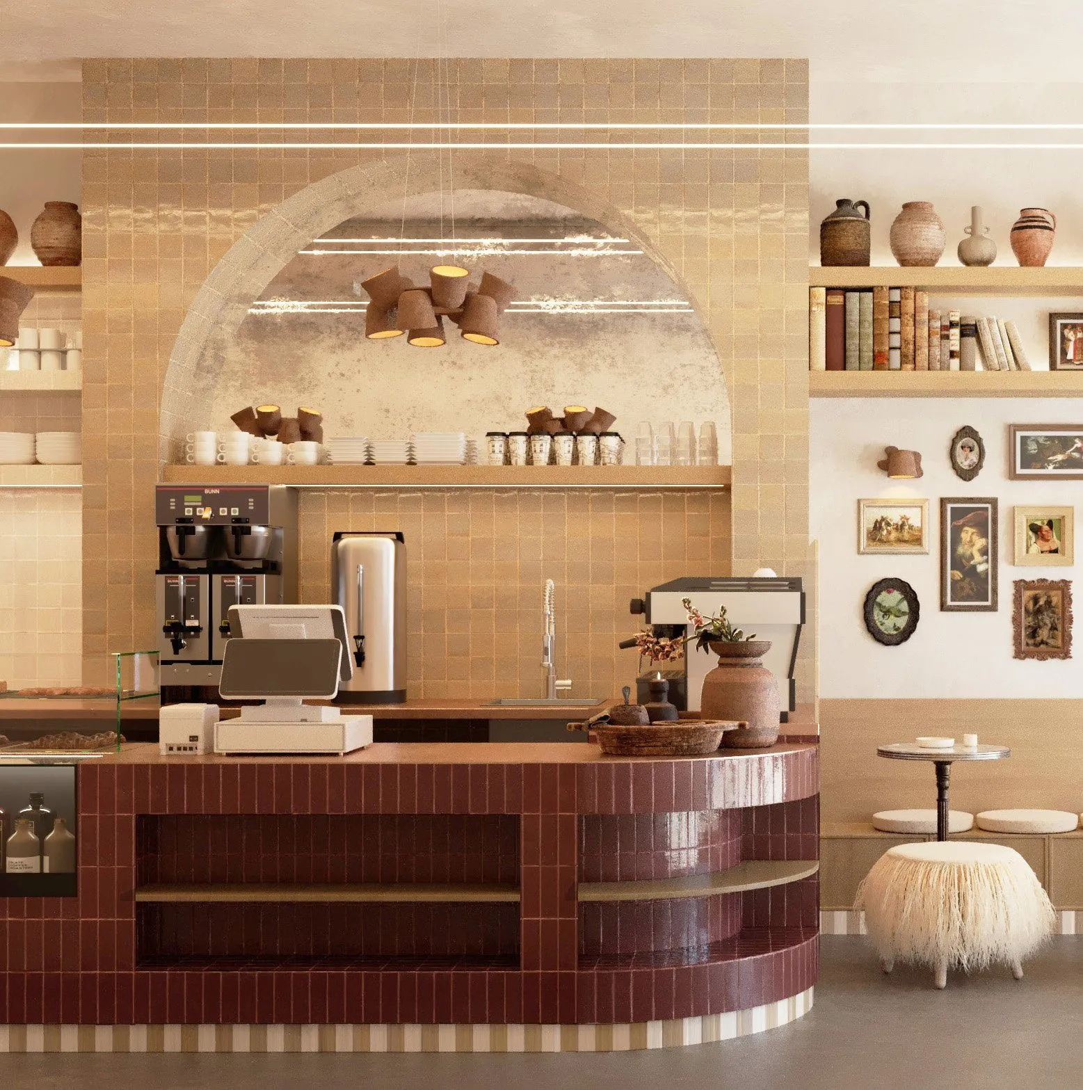Interior of the Franko&CO bakery in Sausalito, inspired by Ukrainian village warmth and heritage
