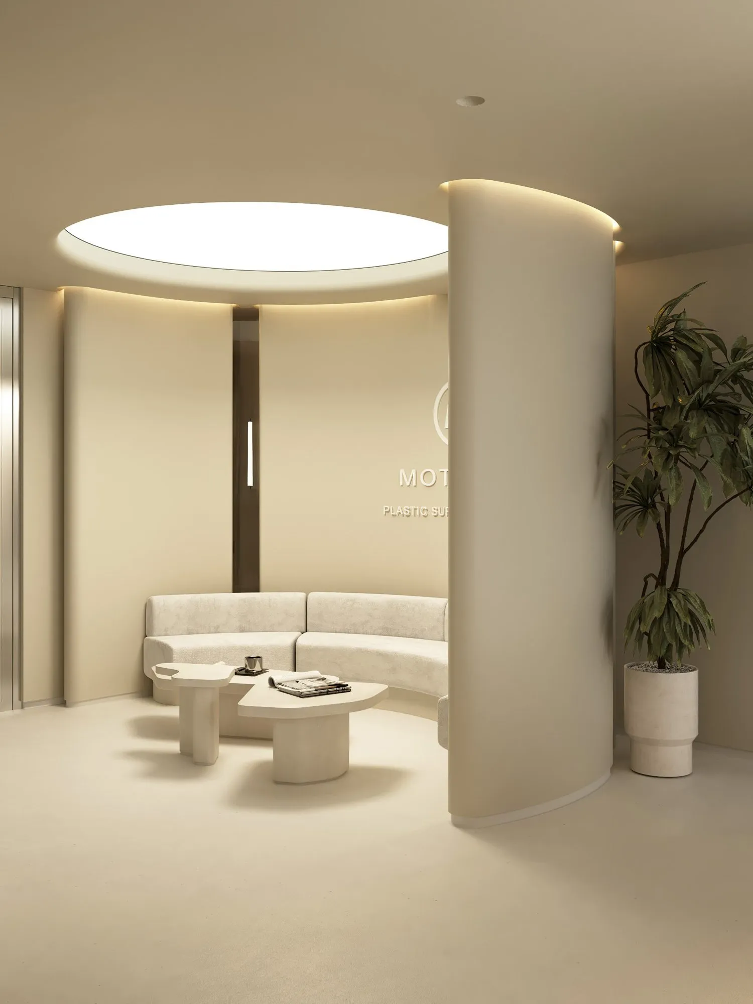 Waiting area, soft curved forms