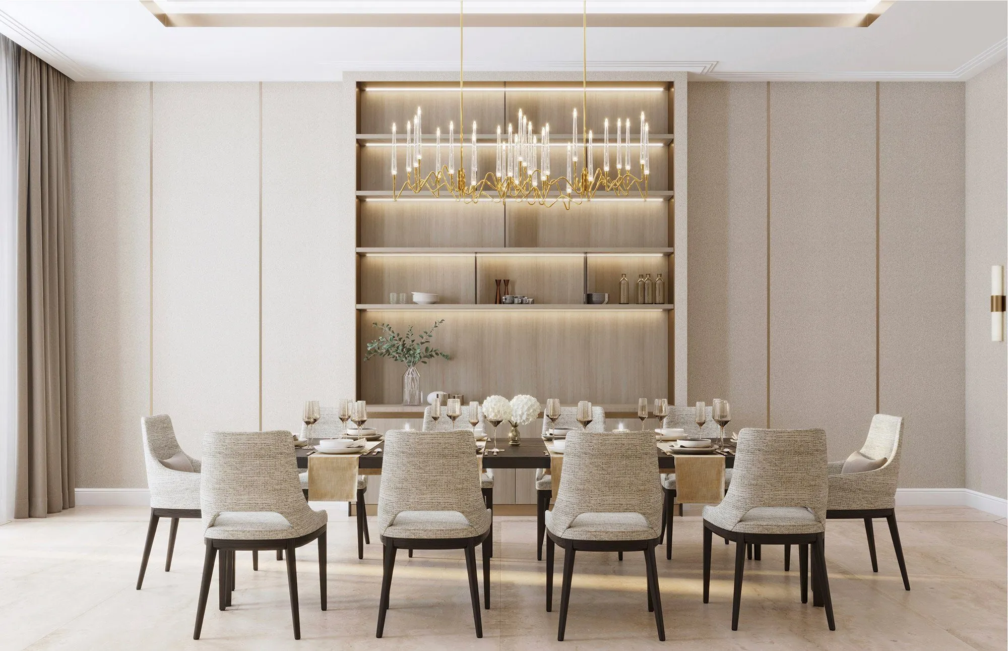 Dining room with neutral tones and traditional joinery detailing